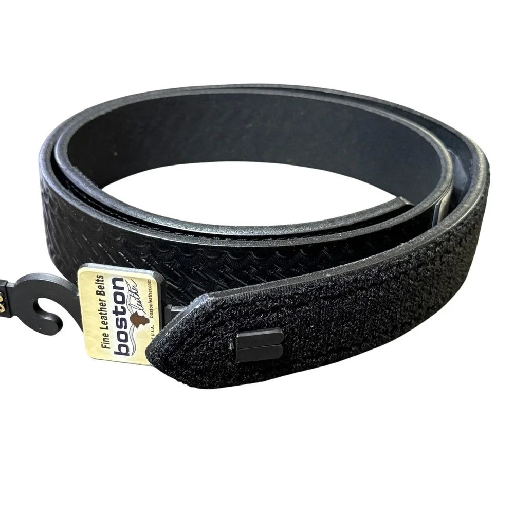 Boston Leather Belts Mens 36 Black Basketweave Full Grain Hook & Loop Tipped
